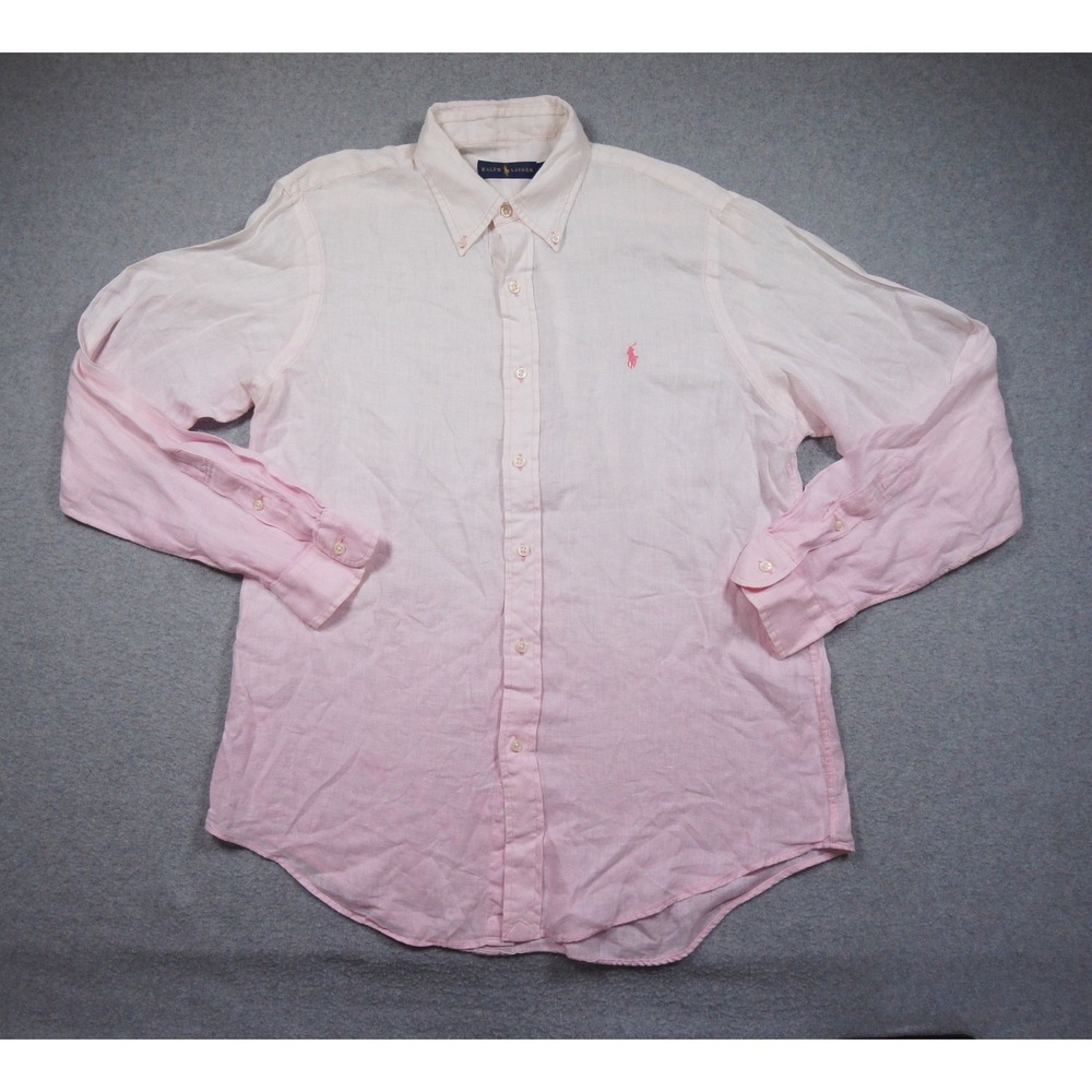 Ralph Lauren Shirt Mens Medium Pink Ombre Long Sleeve Button Down Linen